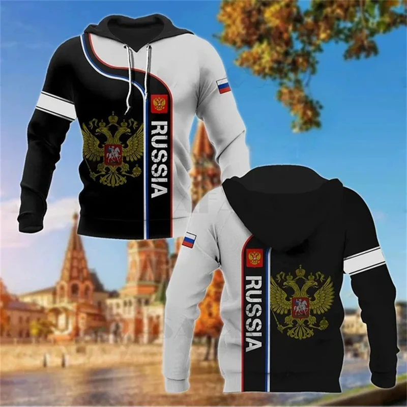 Russia National Emblem Camo Graphic Sweatshirts Russian Camouflage 3D Print Hoodies For Men Casual Sports Pullovers Tracksuit