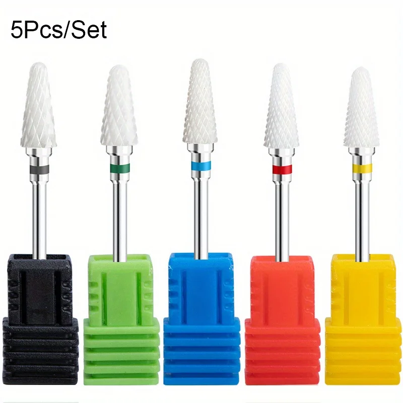 5PCS/Set Ceramic Carbide Tungsten Nail Drill Bits For Electric Drill Manicure Pedicure Tools Nail Drill Machine Accessories