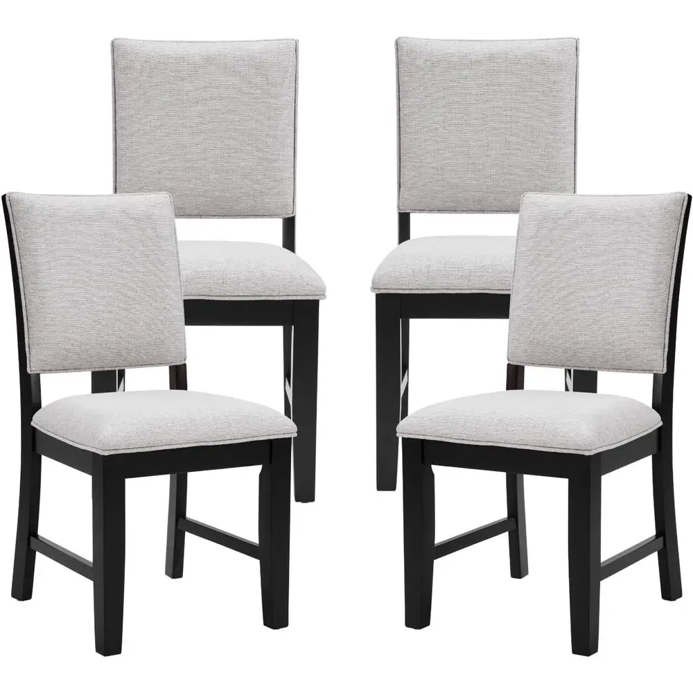

Upholstered Arm Dining Chairs Set of 4, Linen Grey with Cushioned Back and Wooden Legs for Kitchen or Dining Area