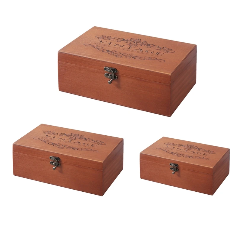 

Retro Locking Storage Box Decorative for Case for Home or Office Wooden Box with Hinged Lid Holder with Dropship