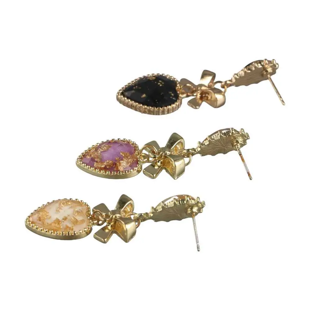 Classic Party Dangle Metal Accessories Bowknot Stud Earrings Jewelry Peach Heart Drop Earrings