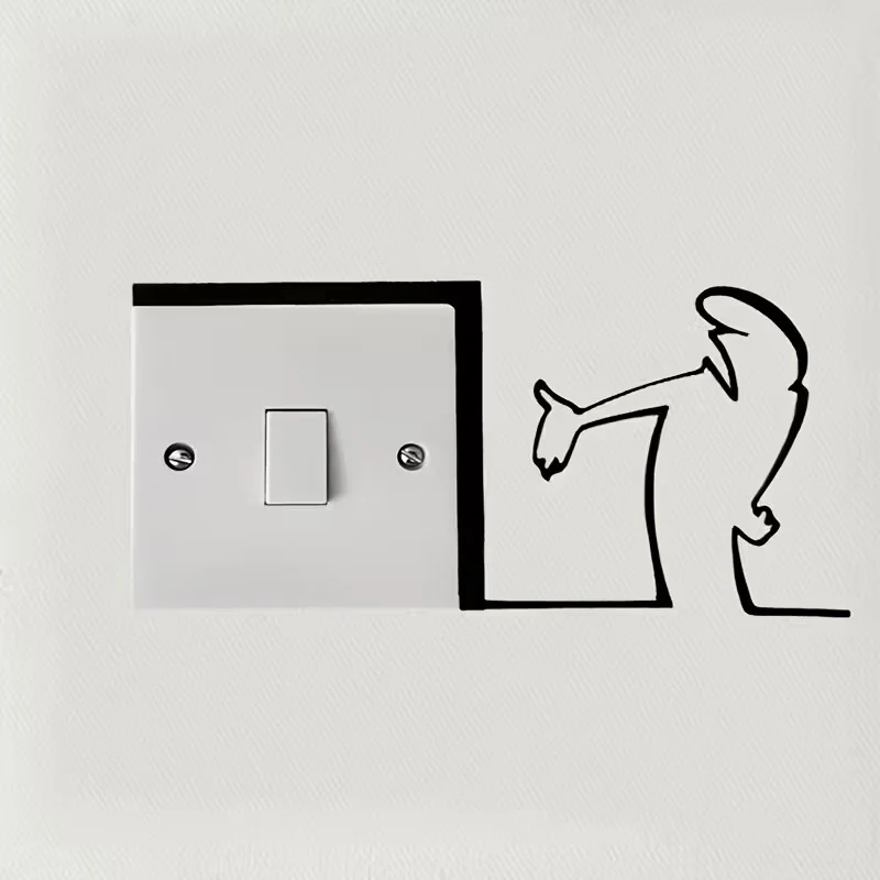 Cartoon-Charakter-Netzschalter-Aufkleber, minimalistischer La Linea-Schalteraufkleber, Strichzeichnungs-Design, Wanddekoration für Zuhause, Büro, Café