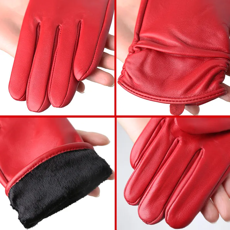 Hot Sale Genuine Sheepskin Women\'s Winter Leather Gloves Warm Driving Casual Multi-color Optional -2081