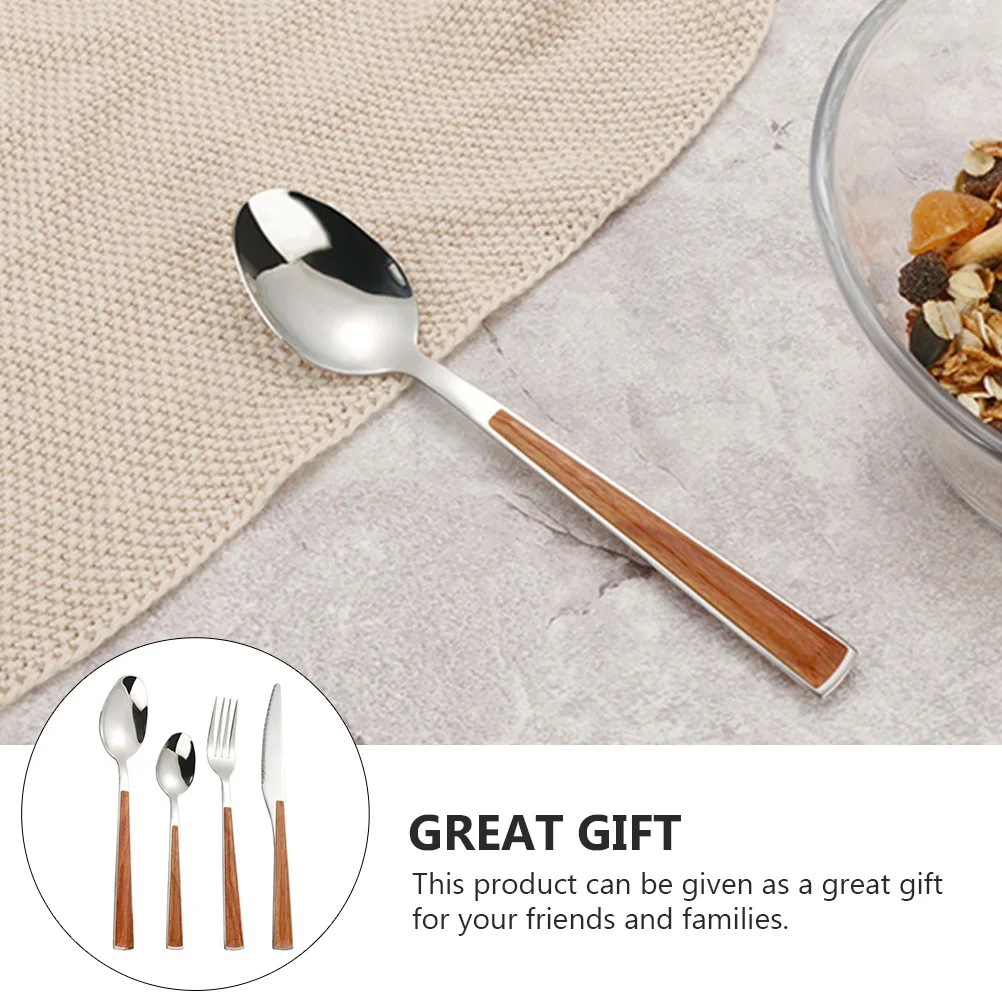

1Set Stainless Steel Dining Cutlery Wood Handle Fork Spoon Knife Flatware Set Home Tableware Party Use