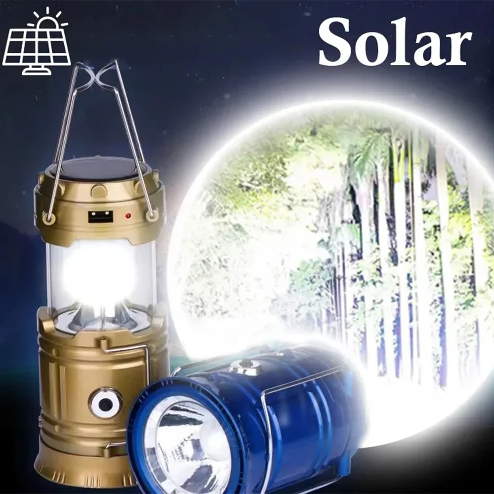 USB Rechargeable Portable Camping Lantern Solar Charging Lamp Light Powerful LED Flashlight Waterproof Torch For Outdoor Fishing