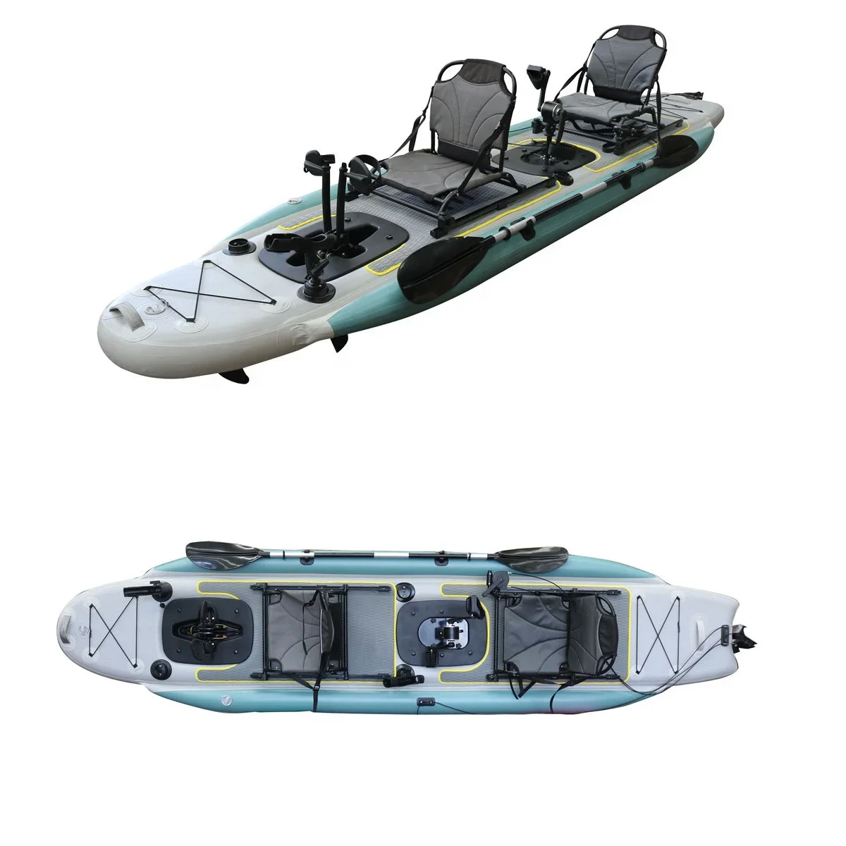 

14FT 2-Person Sit-On-Top PVC Kayak Hands-Free Inflatable Rowing Boat with Pedal System on Sale Kayak Fishing Gear