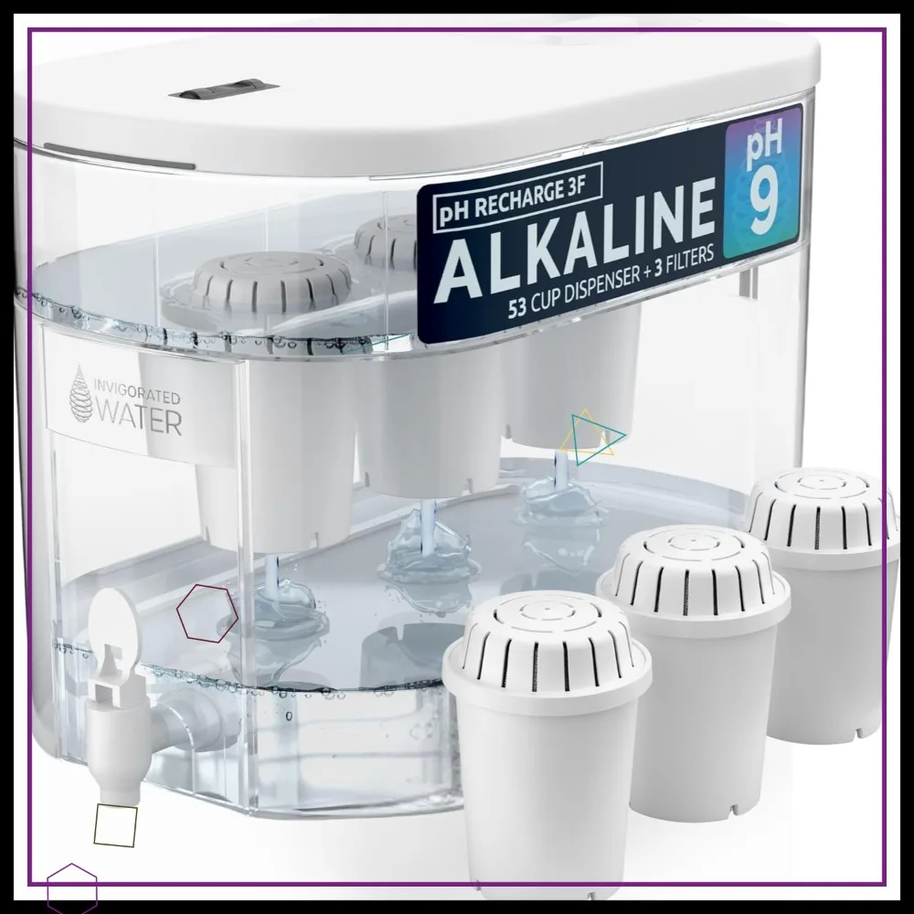 

Large 52-Cup Alkaline Water Filter Dispenser, BPA-Free with 3 Filters, Mineralized for Healthy Hydration