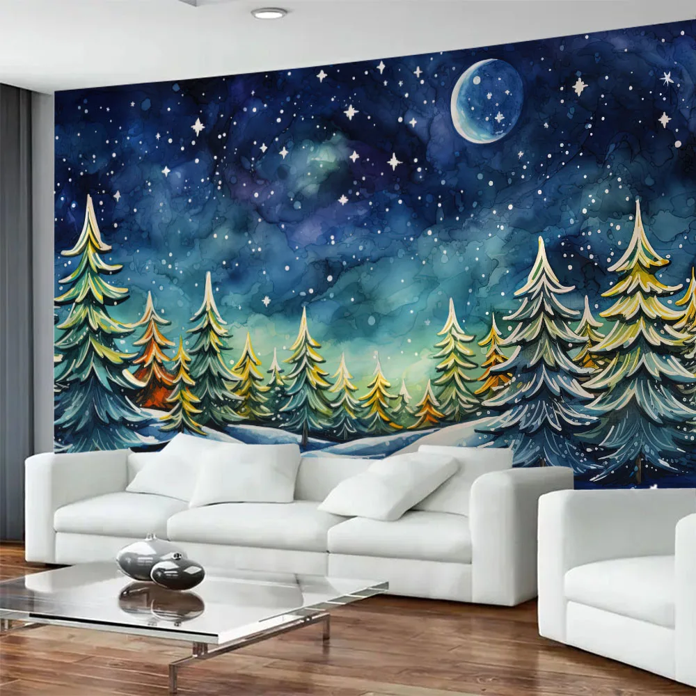 

Cedar oil painting tapestry forest starry sky wall hanging living room bedroom background cloth aesthetic home decoration