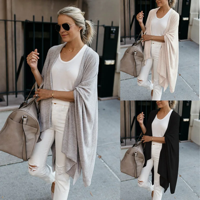 FC6682022 Autumn/Winter New Knitted Cardigan Mid Length Loose Irregular Hem Coat Women