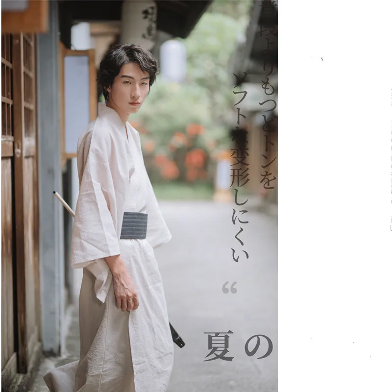 Pyjama Kimono 100% Katoenen Geweven Stof Mannen Lange Kimono Design Badjassen Gewaad Heren Jurk