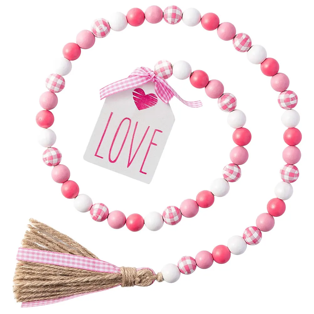 

Valentine's Day Wooden Beaded Tassel Garland Home Wood Beads Decor Hanging Ornament Beaded String Wall Door Hanging Ornament