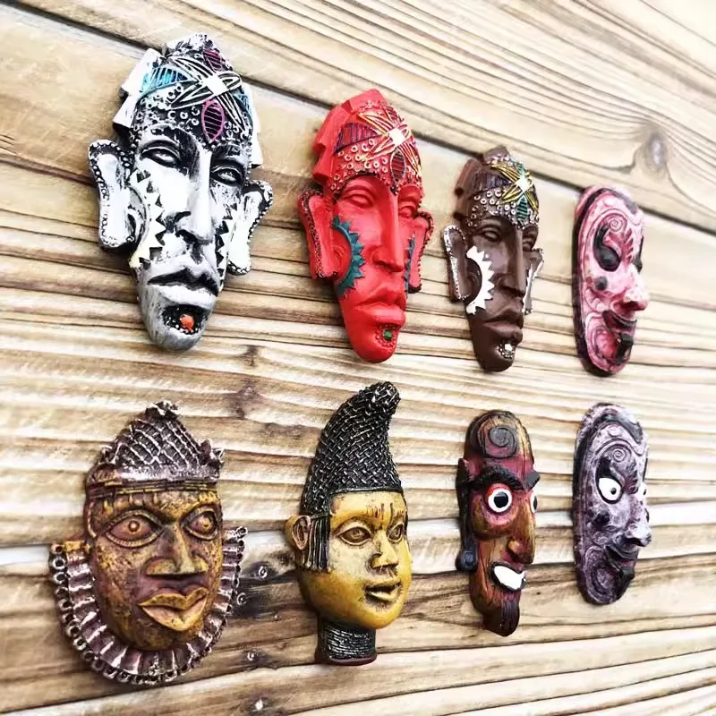 African indigenous mask travel souvenir decorative crafts three-dimensional sculpture resin painted magnet refrigerator sticker