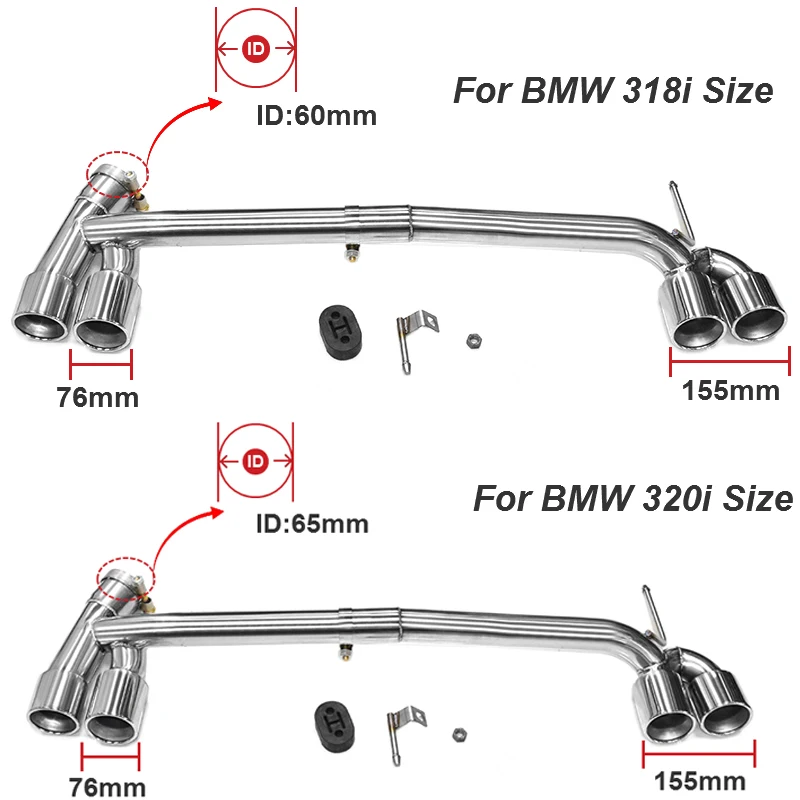 M Style Quad Exhaust Muffler Tip For BMW 3 Series F30 F31 318i 320i Carbon Fiber Glossy Black Stainless Tailpipe Nozzle Upgrade view 2