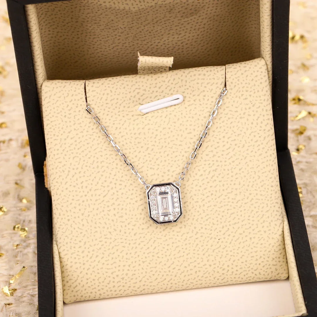 

New Europe Top Quality 925 Silver Square Gemstone Pendant Necklace Women Luxury Fine Jewelry Trend