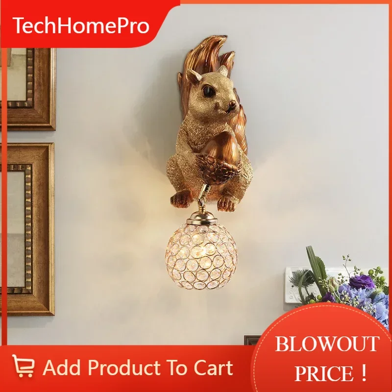 TechHPCreative Squirrel Art LED Wall Light Corridor Bar Counter Bedroom Study Staircase Living Room