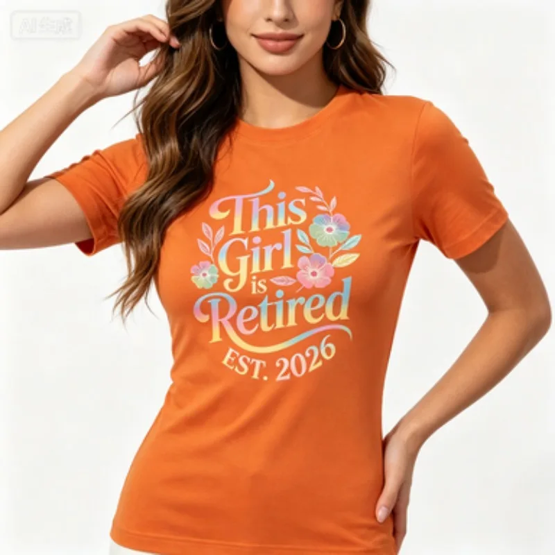 Female Slim‑fit Round‑neck Tee Cute Floral‑wreath Retired Letter Pattern Aesthetic Casual Short Sleeve Summer Tops