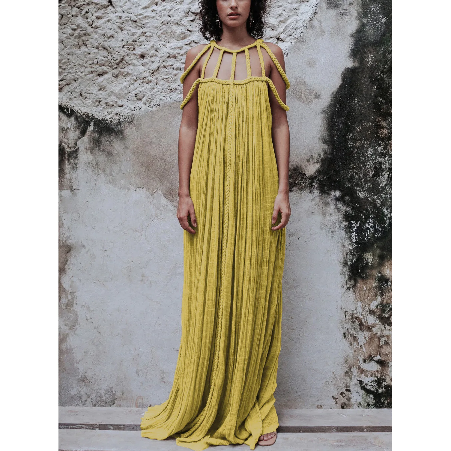 Casual Drawstring Multi-Color Women's Dress Vacation Loose Cleanfit mid Waist A-Line Skirt Polyester Cotton Blend Sleeveless