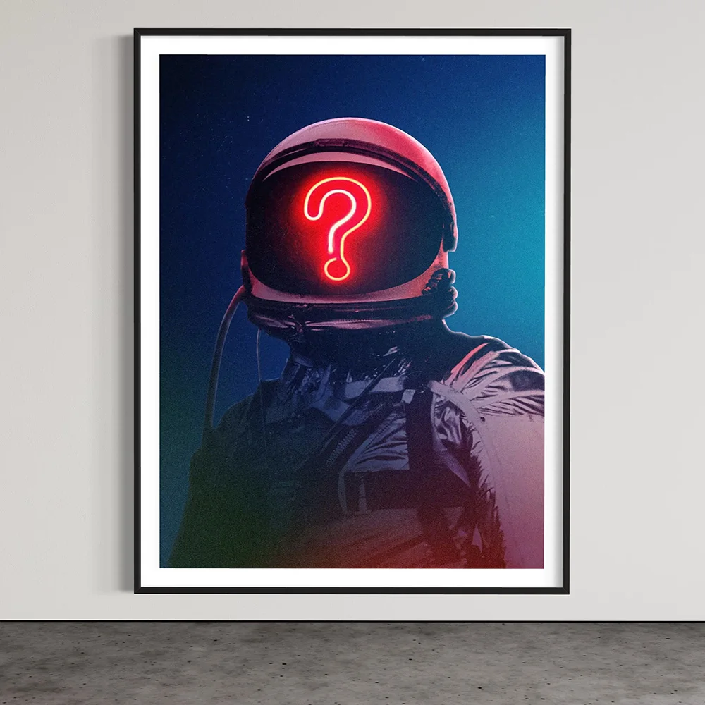 Modern Astronaut Space Fantasy Canvas Paintings Space Neon Question Mark Posters and Prints Wall Art Living Room Home Decoration