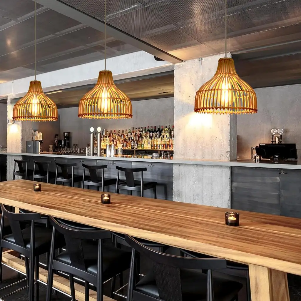 

Подвесной светильник из бамбукового ротанга, деревенский плетеный подвесной светильник ручной работы, потолочная люстра с абажуром для столовой, гостиной, спальни, кухни