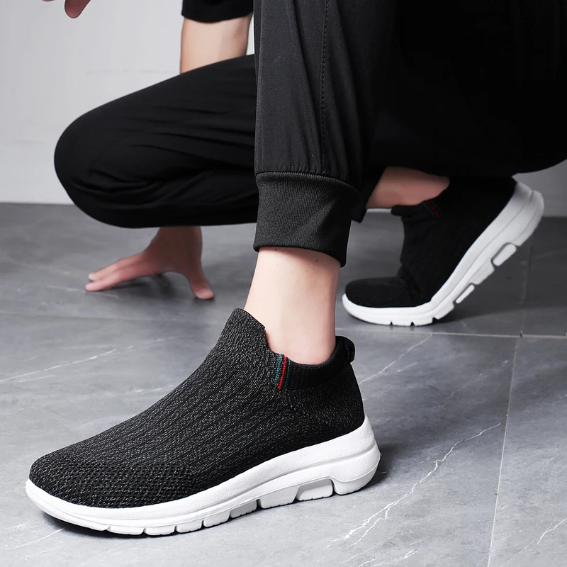 Men's Lightweight Breathable Slip On Sock Shoes, Comfy Non Slip Durable Soft Sole Sneakers For Men's Outdoor Activities