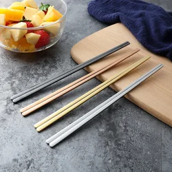 1 Pair Korean Style Flat Chopsticks Gold/Silver/Black 304 Stainless Steel Mirror Polished Chopsticks Household Tableware