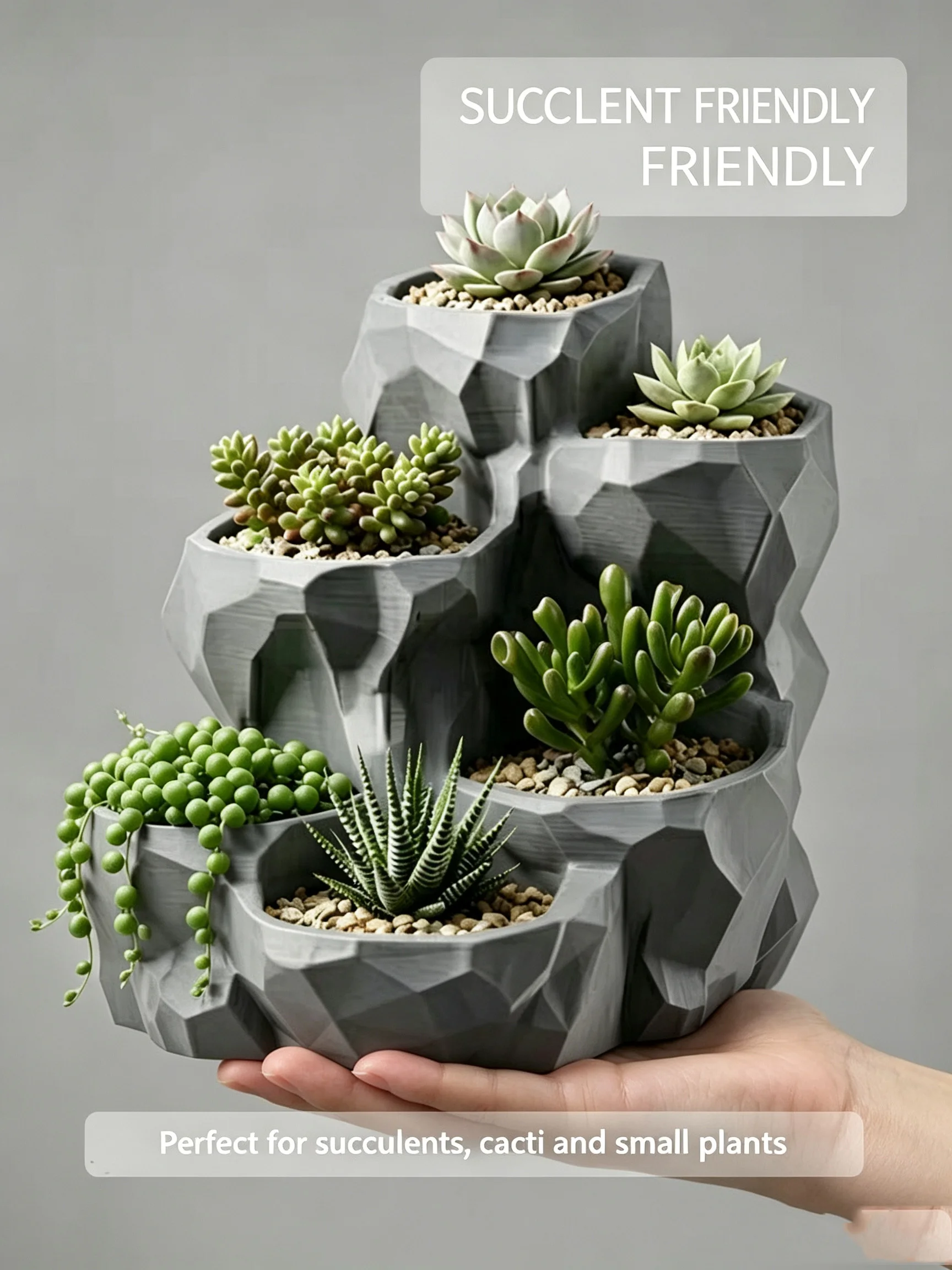 Rockery Rock Style Sukkulententopf aus Kunstharz, Tischblumentopf mit mehreren Pflanzmöglichkeiten, dekorativer Topf für Kakteen und kleine Pflanzen. – Detail 1