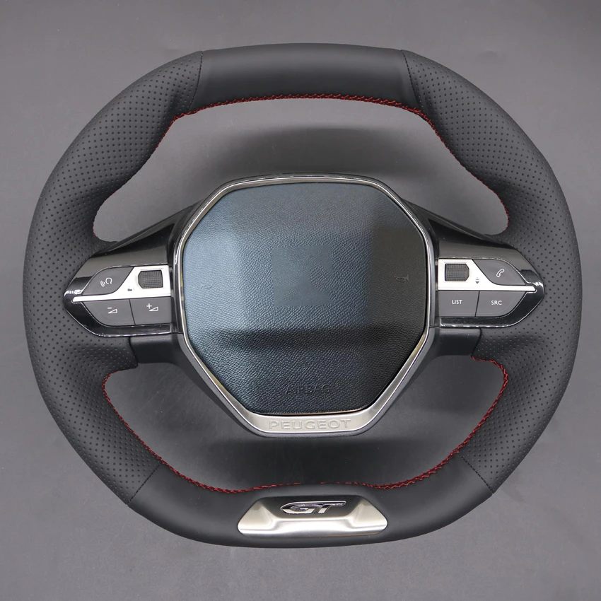 Black Faux Leather Car Steering Wheel Cover For Peugeot 208 308 2008 3008 4008 508 SW 5008 GT Line Rifter 2016-2022