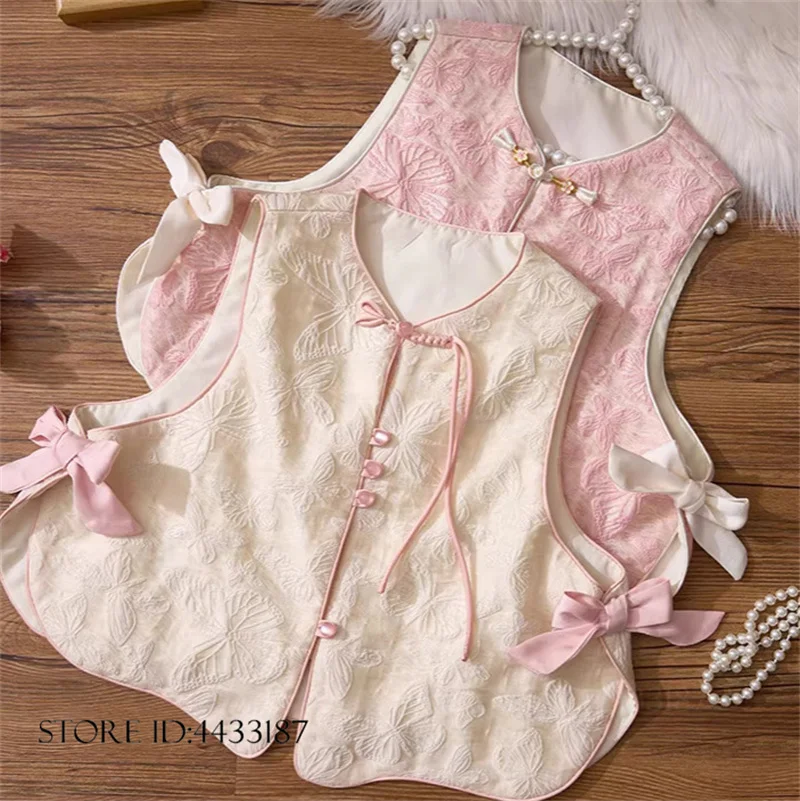 

Cute Kids Girls Tang Style Top Jacket New Chinese Style Jacquard Butterfly Qipao Vest Vintage Waistcoat Photography Clothing