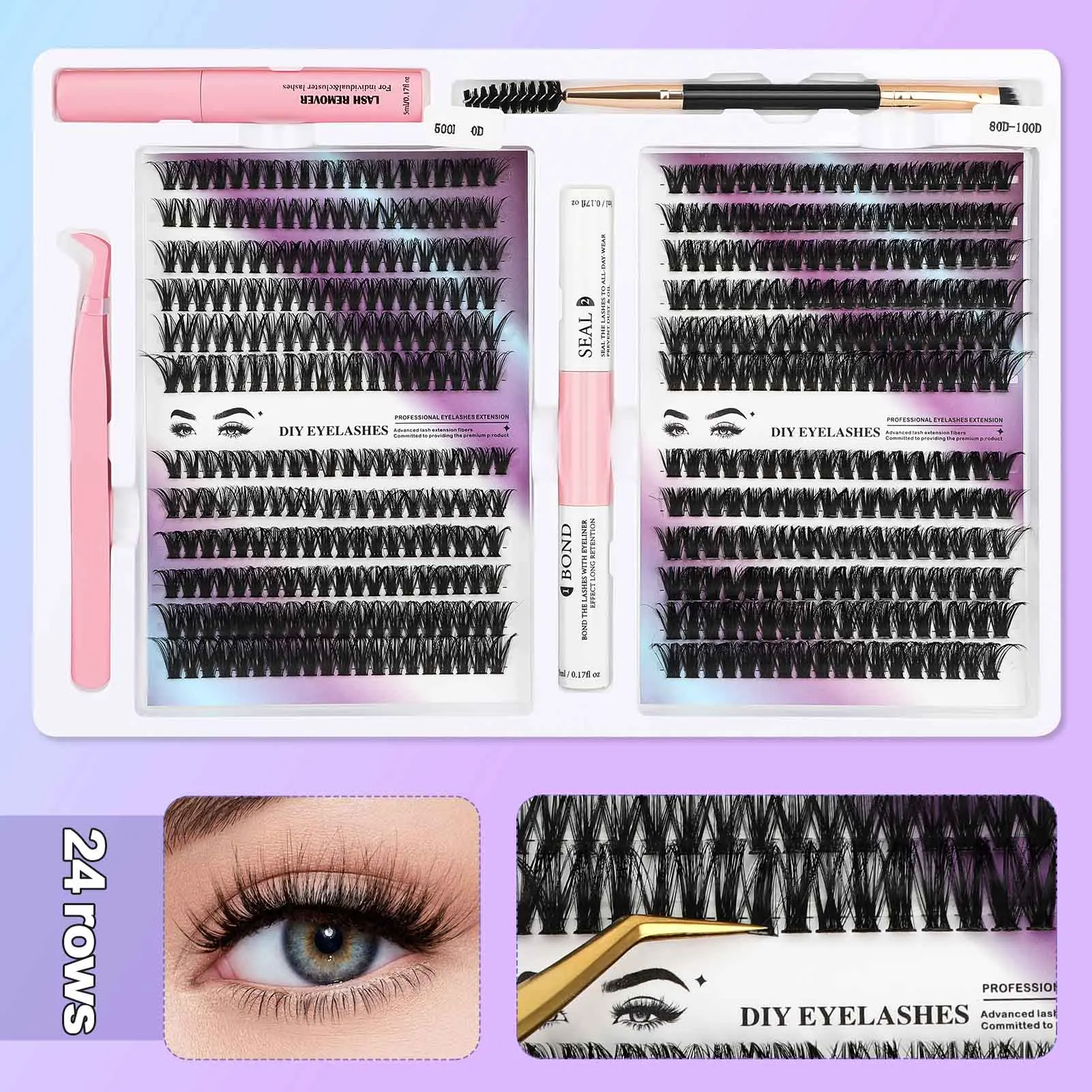 

80D+100D Clusters lash extenstions 468pcs fluffy Curl Wispy False Eyelash bond and seal kit Individual Eyelash Extensions Makeup