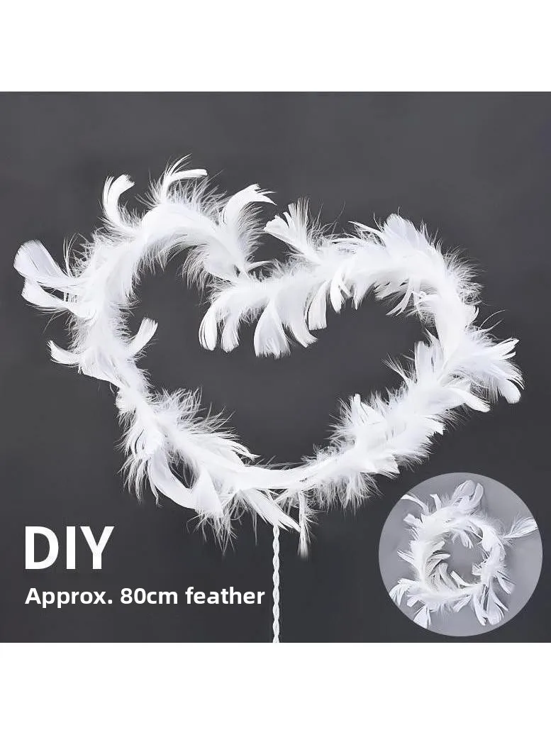 Pearl White Feathers Light String Birthday Cake Decoration Crown Wings Plug-In Internet Famous Ornament Kitchen Cooking Tools
