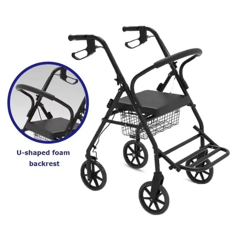 Foldable Shopping Four-wheeled Grocery Cart Can Sit Aluminum Alloy Cart Portable Household Elderly Walker