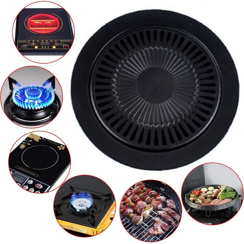 

BBQ Grill Tray Pan Stainless Steel Cooking Smokeless Korean Style Non-Stick Griddle Plate for Outdoor Home Kitchen Roasting