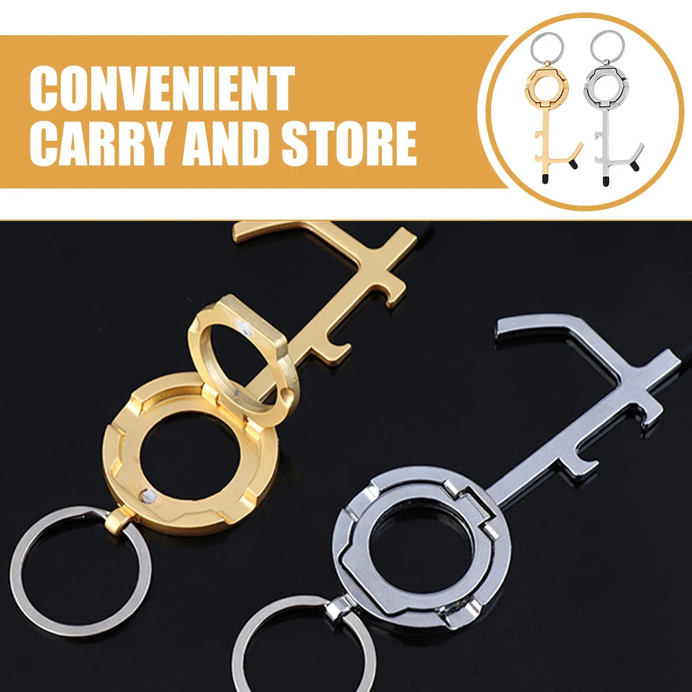 

2 Pcs Magnetic Door Opener Keychain No Touch Multifunction Alloy Touchless Tool
