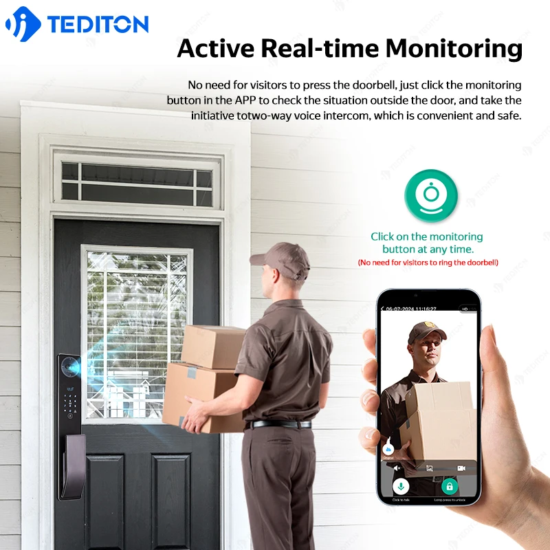 Tediton Video Digital Fingerprint Face Palm Vein Smart Door Lock with Tuya Wifi Inteligente Biometric Smart Lock for Wood Door