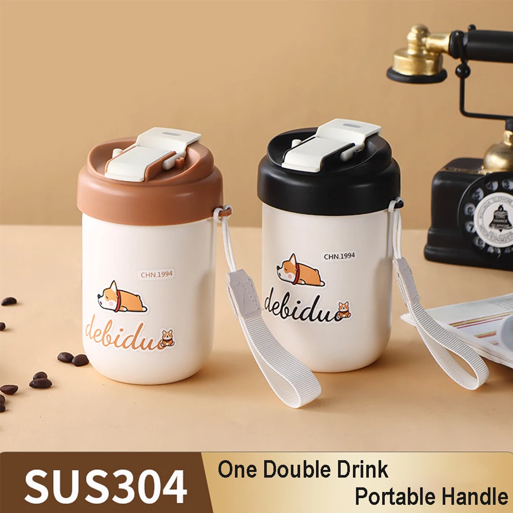 500ml Portable 304 Stainless Steel  Coffee Cup with Leak-proof Cover for Car Mounted Water Cup Vacuum Insulated Cup Straw Cups