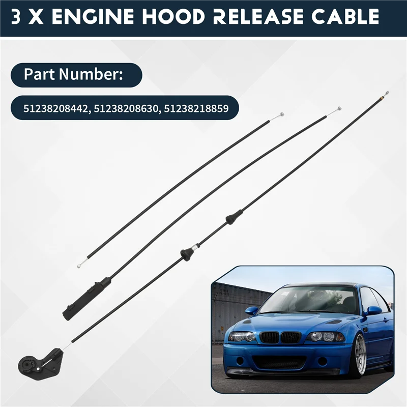3 Buah Kabel Bowden Pelepas Kap Mesin untuk BMW E46 320I 323I 98-05 51238208442