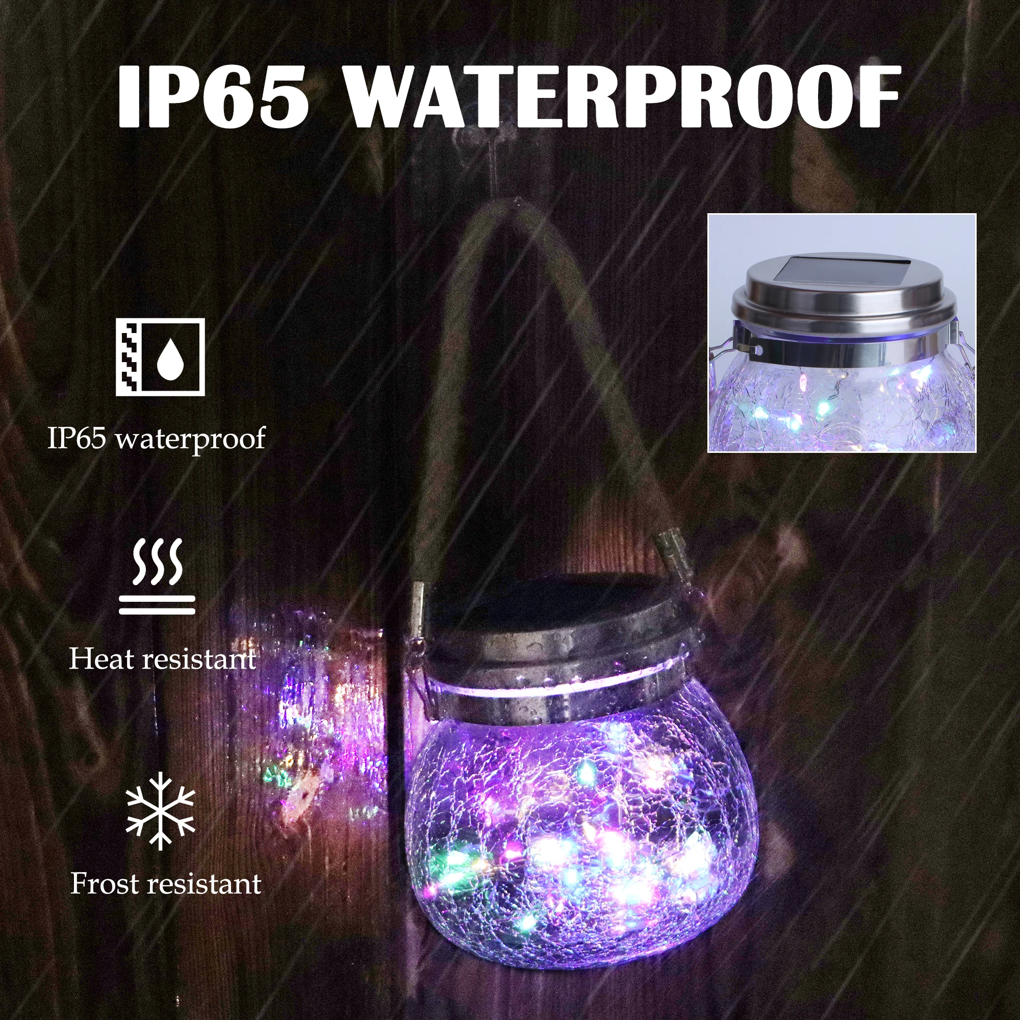 1/2pcs Solar Lights,Outdoor Light ,Waterproof Garden LED Lamp,String Lantern,Outside Light with Solar Battery,Crackle Glass Ball