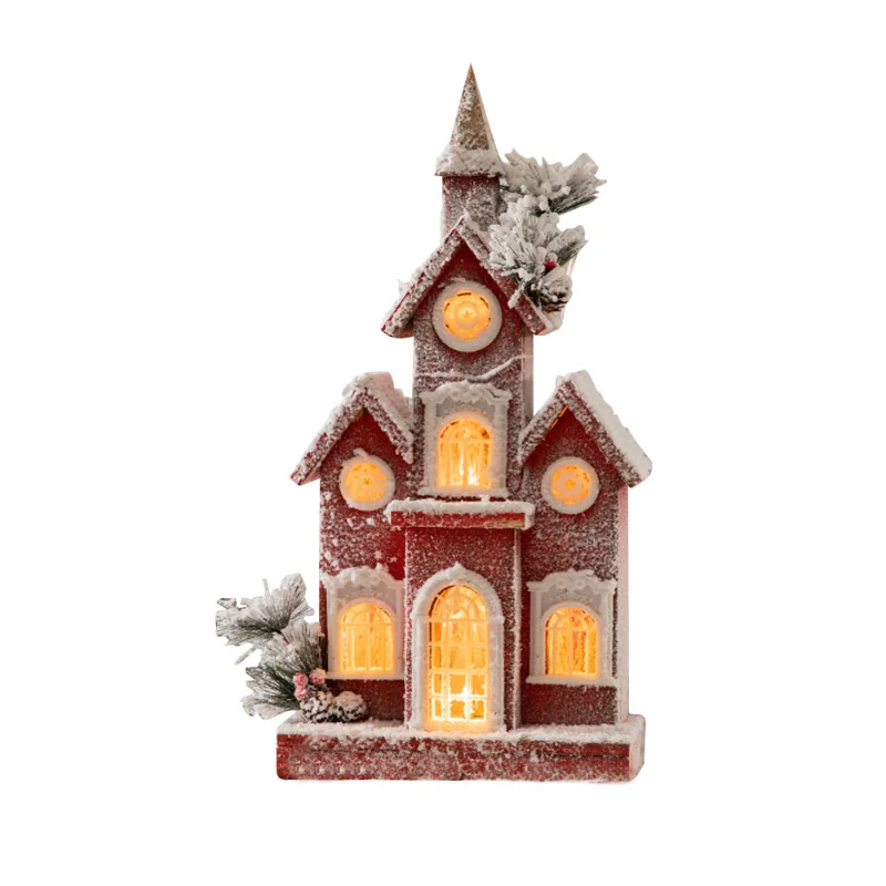 

New Christmas ideas, snow house luminous wooden house ornaments, shopping mall windows