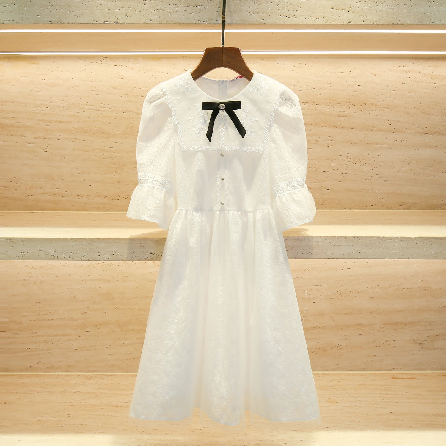 

High Waist Lace Dr Women's Faion Commute Sle Knot Doll Collar Waist Cinched Skirt A-Line ort Spring Dr