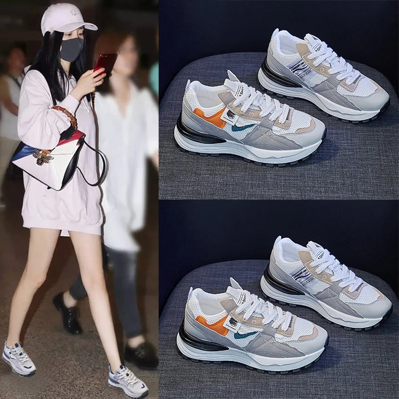 

Женские модные кроссовки, весенне-осенние новые кроссовки на шнуровке для женщин, дышащие нескользящие повседневные уличные теннисные туфли на платформе