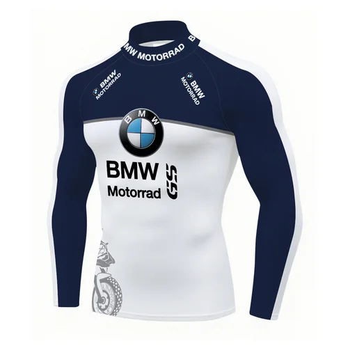 Imagen 2 del producto BMW Motorrad GS Series azul y blanco empalme contrastante ciclismo diario motocicleta cuello semialto Camiseta deportiva de manga larga