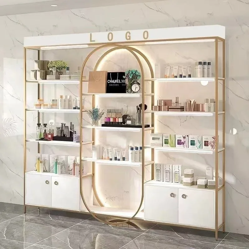 New design barbershop beauty makeup kiosk cosmetic display stand salon cabinet racks display shelf for nail studio