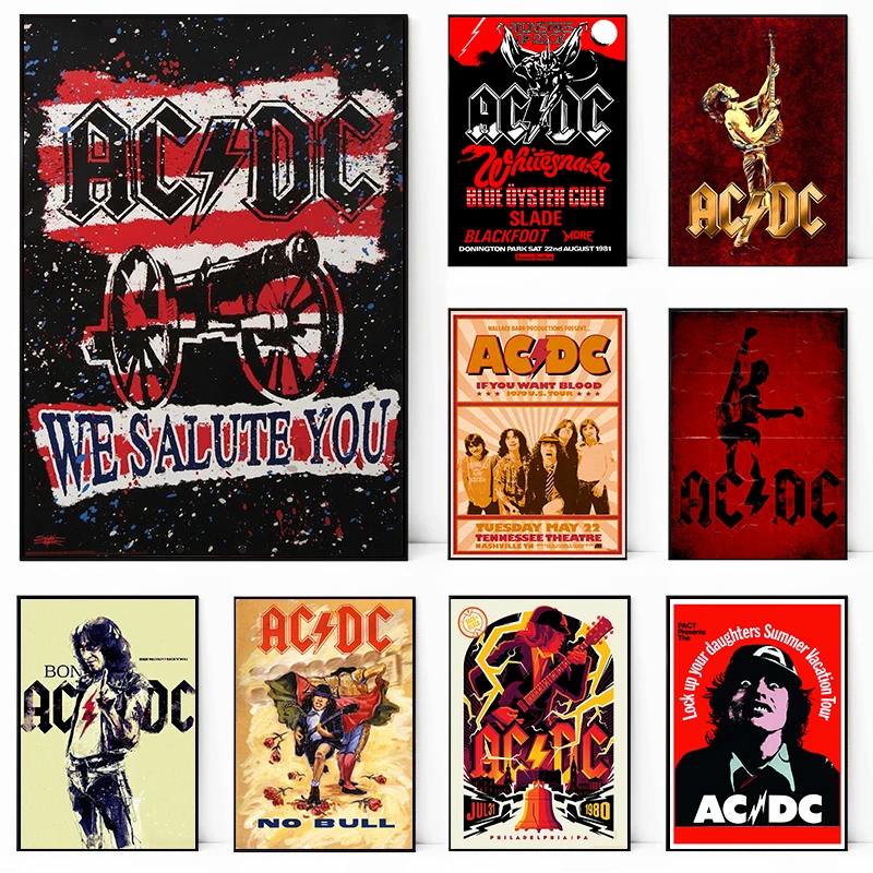 AC_DC Band Canvas Art Retro Posters Wall Art Picture Print Canvas Painting for Modern Club Bar Living Room Home Decoration Mural