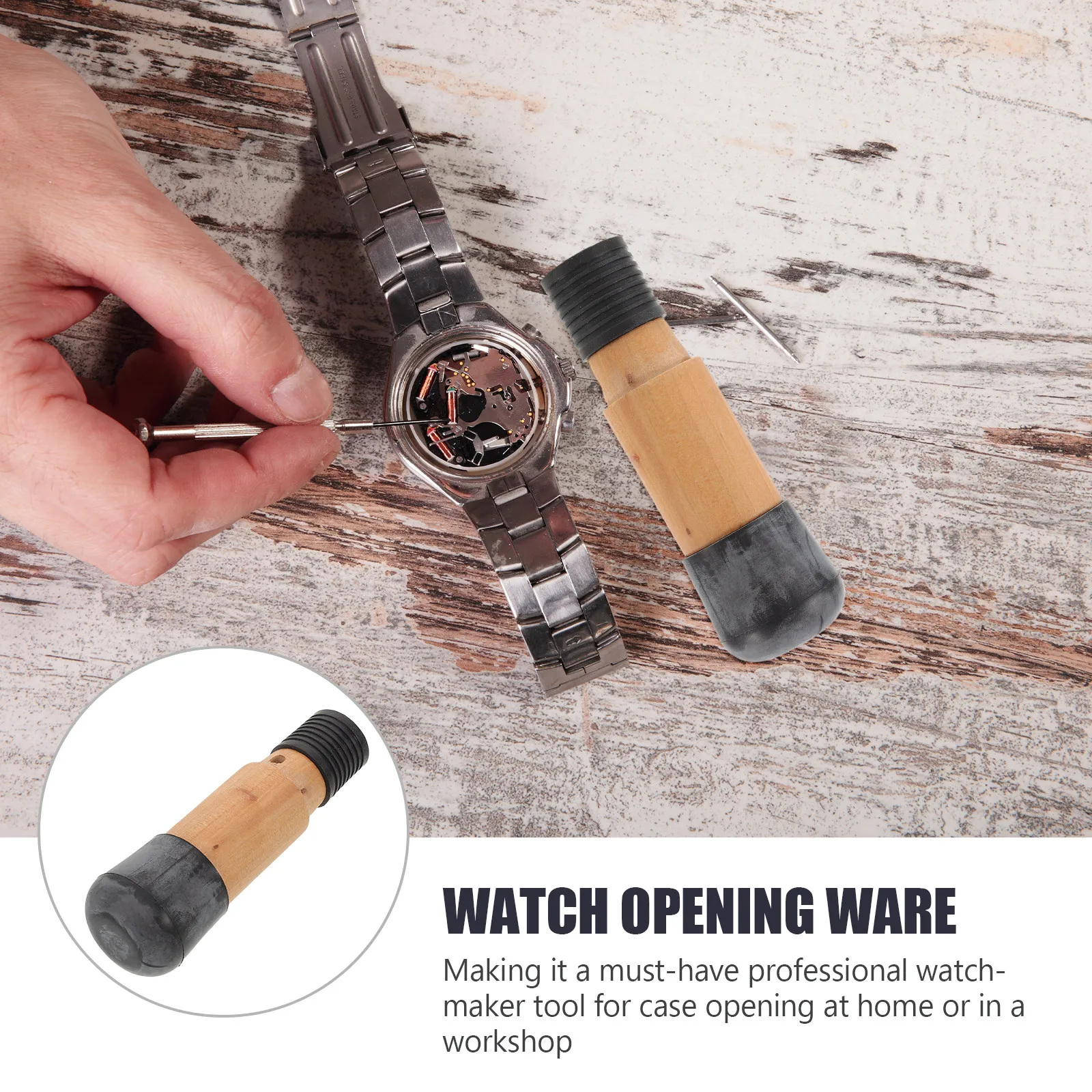 Watch Case Opener Rubber Suction Tool Wooden Grip with Precise Back Cover Removal for Home and Professional Watch Repair