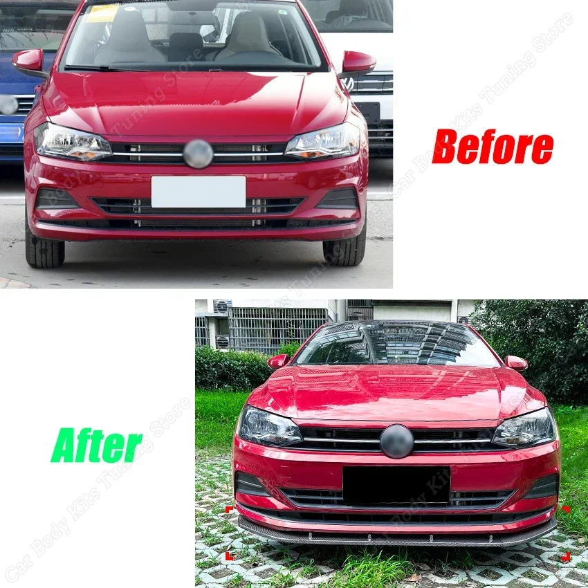 For Volkswagen POLO MK6 2018-2023+ Gloss Black ABS Front Bumper Lip Splitter Spoiler Diffuser Guard Cover Car Accessories