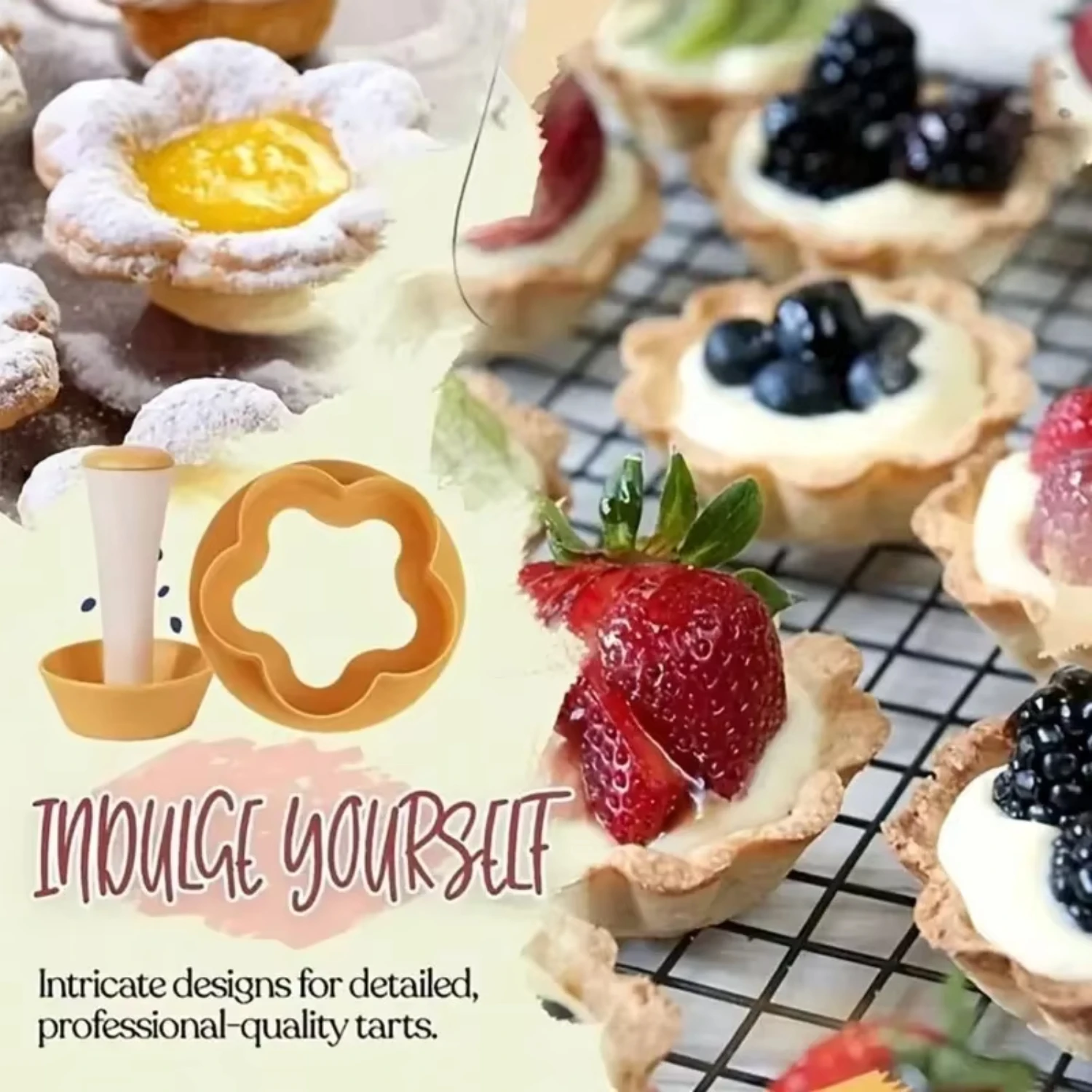Flower paste cutter and tart tamper set-baking tart, cookies, paste dough tamper kit, kitchen