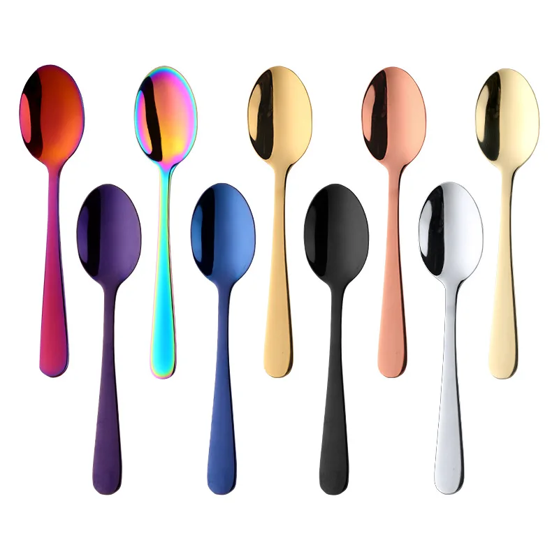 8 Colors Tea Spoons Stainless Steel Coffee Spoon High Quality Dessert Cake Fruit Spoons Gold Small Snack Scoop Dinnerware Tool