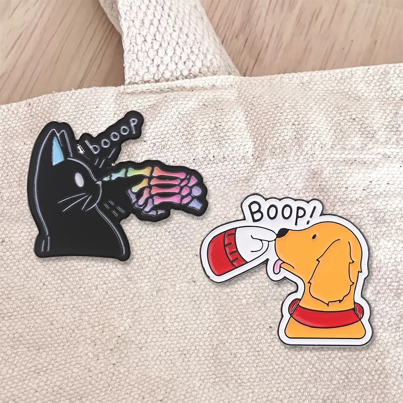 Boop Skeleton Hand Cat Golden Retriever Enamel Badge Cute Animal Lapel Pins For Backpack Jacket Funny Pet Lover Gift