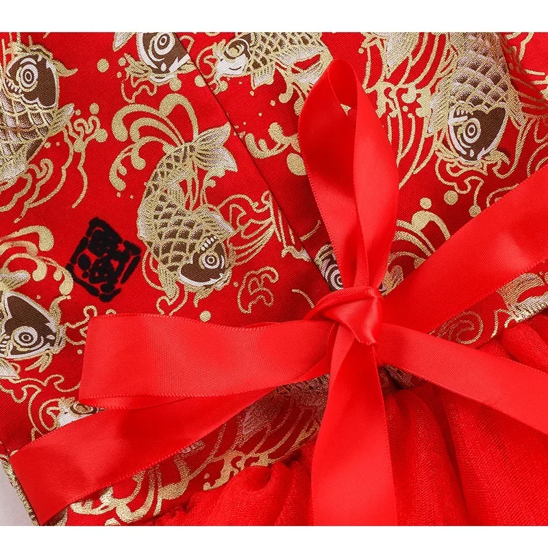 Rotes Sommerkleid für Kinder, Qipao, chinesische Mode, Performance-Cheongsam, Netzstoff, Prinzessinnenkleider, Tanzkleidung für Kinder, Vestidos – Detail 12
