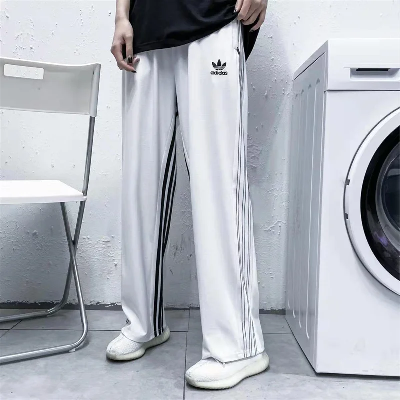 

Мужские и женские спортивные штаны Adidas, осенние брюки, в полоску, модные, повседневные, универсальные спортивные штаны, черный/белый